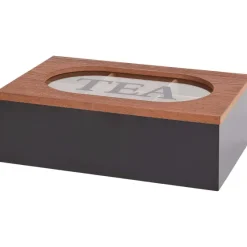 Woonaccessoires>Merk Theebox Met Tekst Bruin,Wit,Zwart