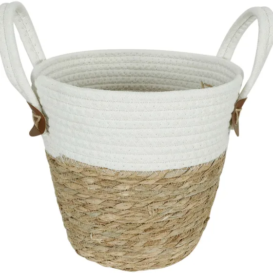 Woonaccessoires>Merk Zeegras Mand Met Hengsels Wit,Zwart