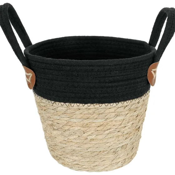 Woonaccessoires>Merk Zeegras Mand Met Hengsels Wit,Zwart